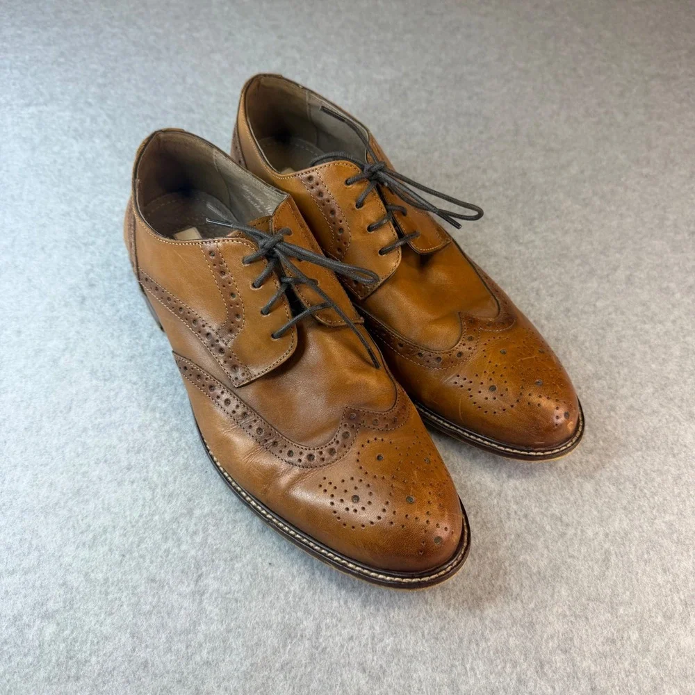 Joseph Abboud Mens Tan Leather Wingtip Brogue Oxford Dress Shoes Size 11.5